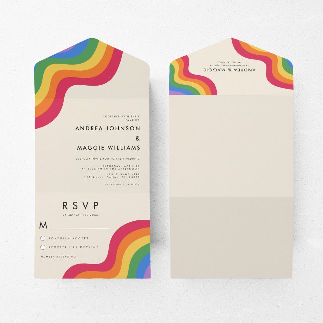 Rainbow Gay Pride LGBTQ Flag Colourful Wedding All In One Invitation (Creator Uploaded)