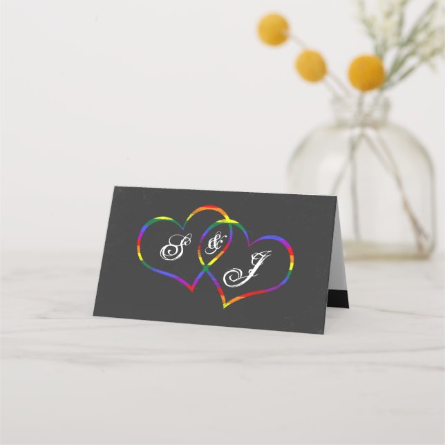 Rainbow Gay Pride Love Hearts Song Request Place Card (Front)