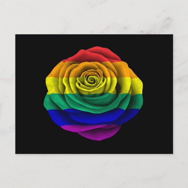 Rainbow Gay Pride Rose Flag on Black Postcard (Front)