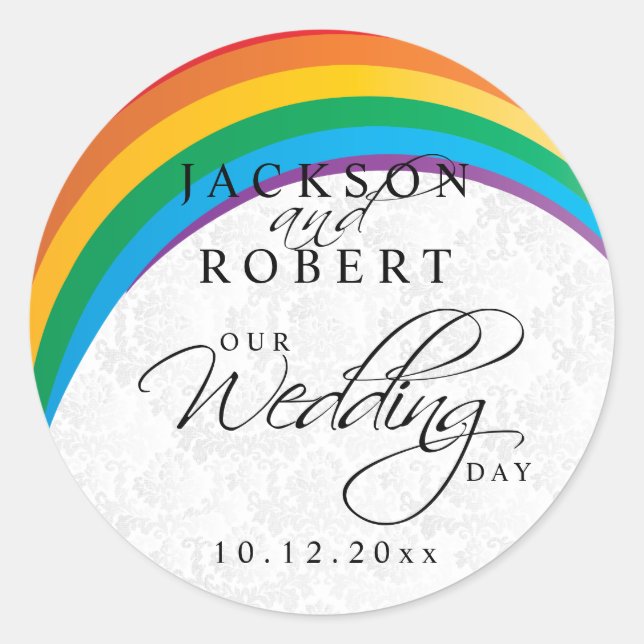 Rainbow Gay Wedding Classic Round Sticker (Front)