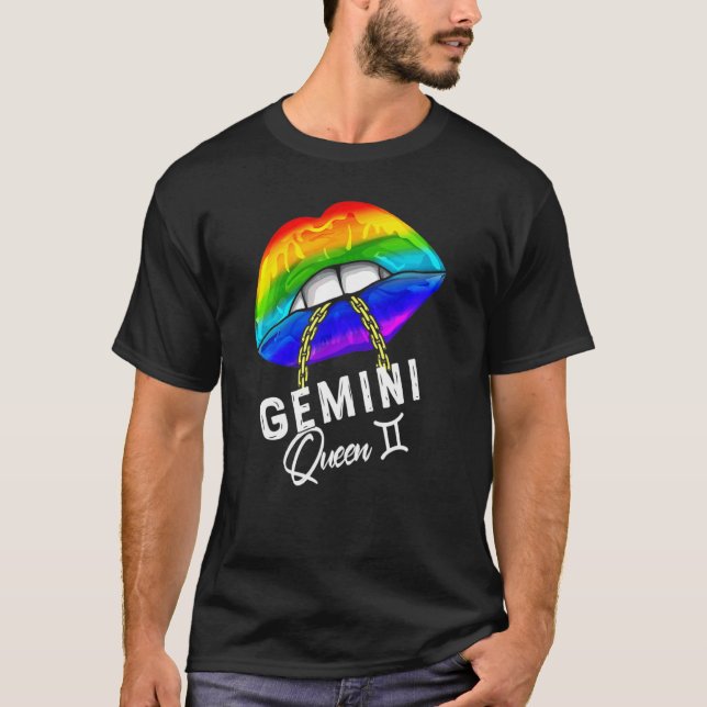 Rainbow Gemini Queen Lips  Lgbtq Lips Rainbow Gay T-Shirt (Front)