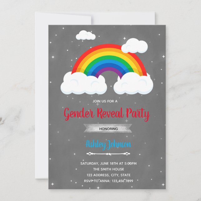 Rainbow gender reveal invitation (Front)