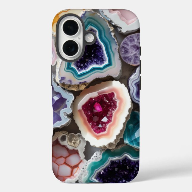Rainbow Geode Crystal Layers – Vibrant Gemstone  Case-Mate iPhone Case (Back)