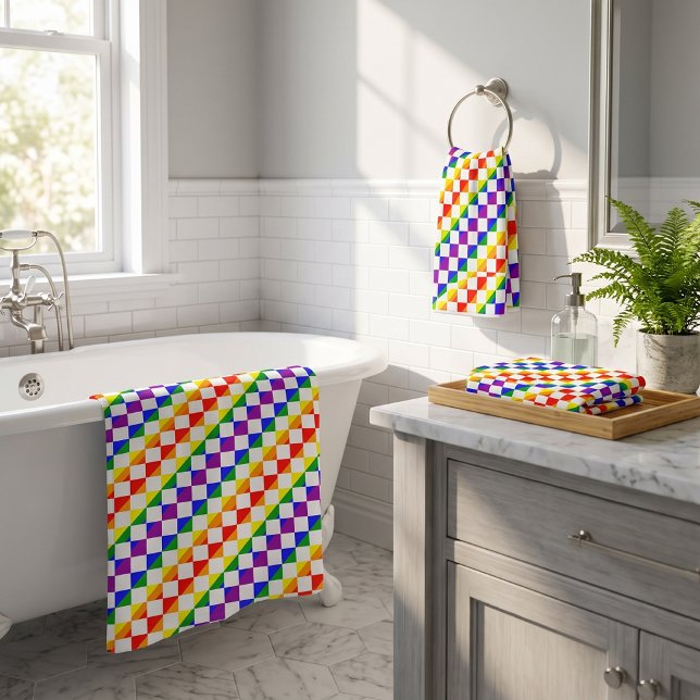 Rainbow Geometric Chequered Bath Towel Set (Creator Uploaded)