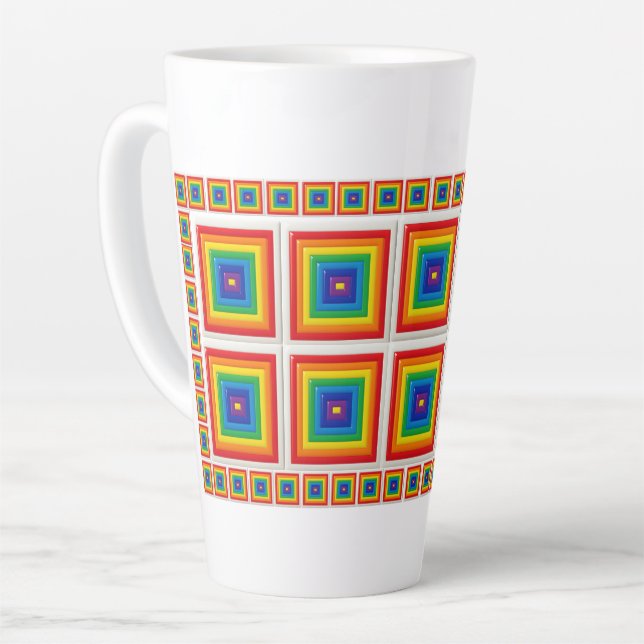 Rainbow Geometric Grid Latte Mug (Left Angle)