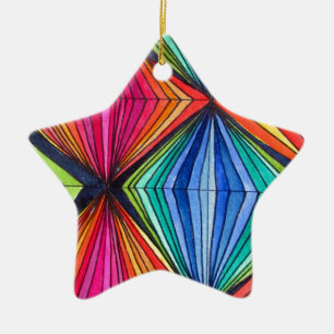Rainbow Geometric Optical Art Ceramic Ornament