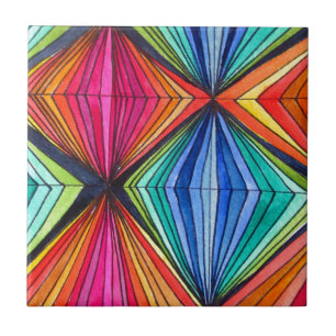 Rainbow Geometric Optical Art Ceramic Tile