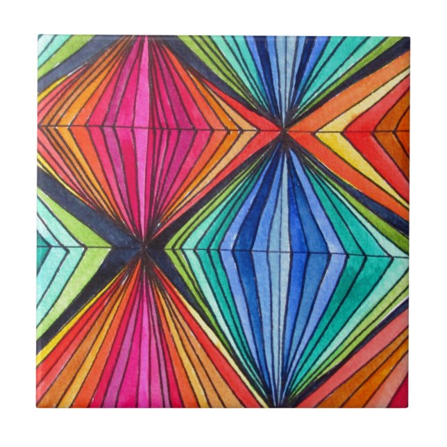 Rainbow Geometric Optical Art Ceramic Tile (Front)