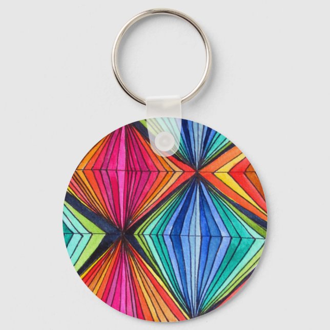 Rainbow Geometric Optical Art Key Ring (Front)