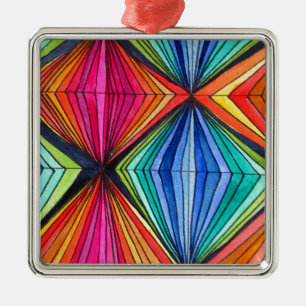 Rainbow Geometric Optical Art Metal Ornament