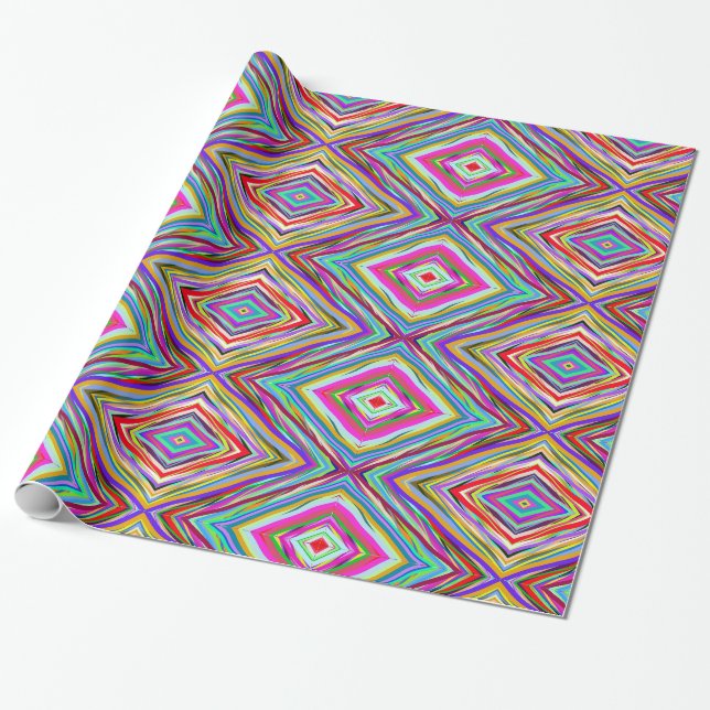 Rainbow Geometric Tribal Design Wrapping Paper (Unrolled)