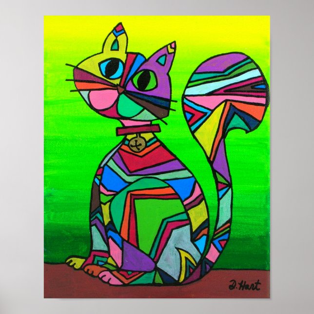Rainbow GeometriCat Geometric Pattern Cat Art Poster (Front)