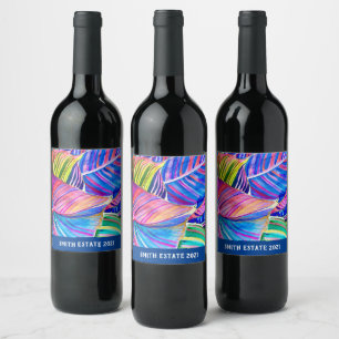 Rainbow gerbera colorful flower  wine label