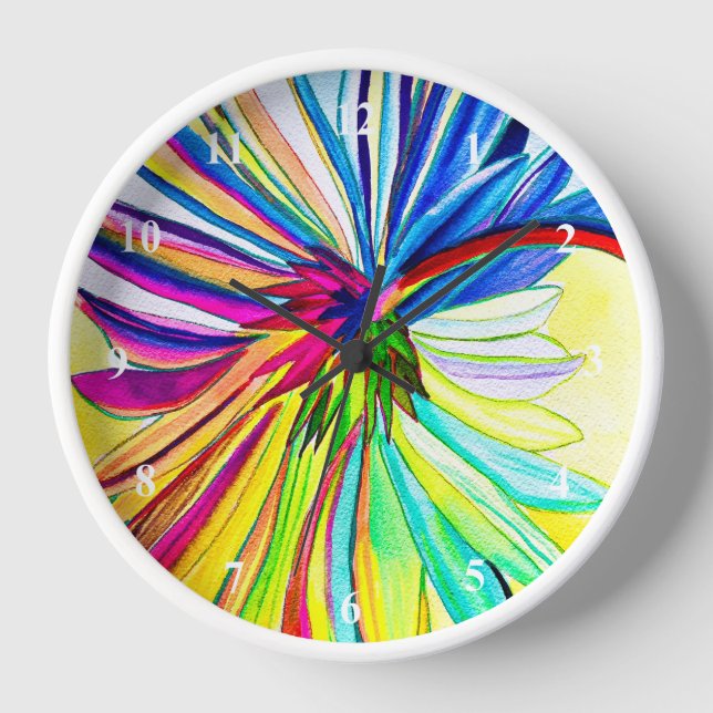 Rainbow gerbera colourful flower  clock (Front)