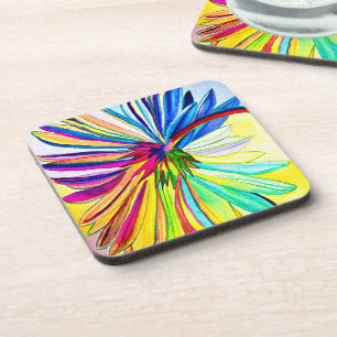 Rainbow gerbera colourful flower coaster