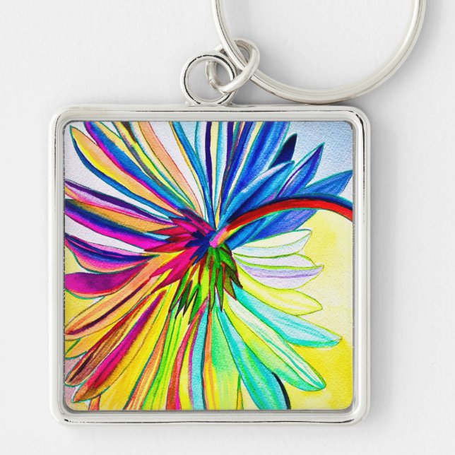 Rainbow gerbera colourful flower  key ring (Front)