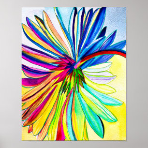 Rainbow gerbera colourful flower poster