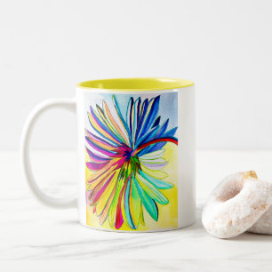 Rainbow gerbera colourful flower  Two-Tone coffee mug