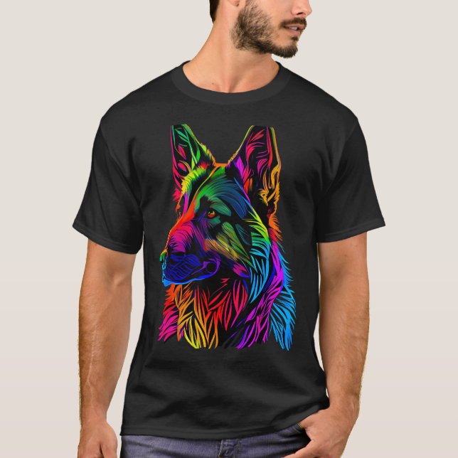 Rainbow German Shepherd Designer T-Shirt (Front)