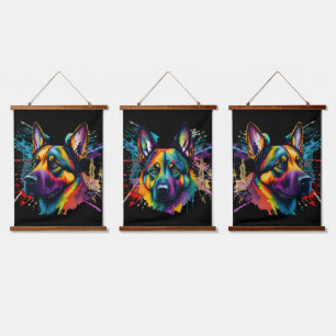 Rainbow German Shepherd Watercolor Hanging Tapestry