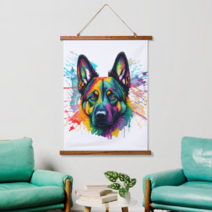 Rainbow German Shepherd Watercolor Hanging Tapestry