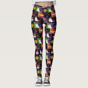 Rainbow Ghost and Pumpkin Pride Halloween Leggings