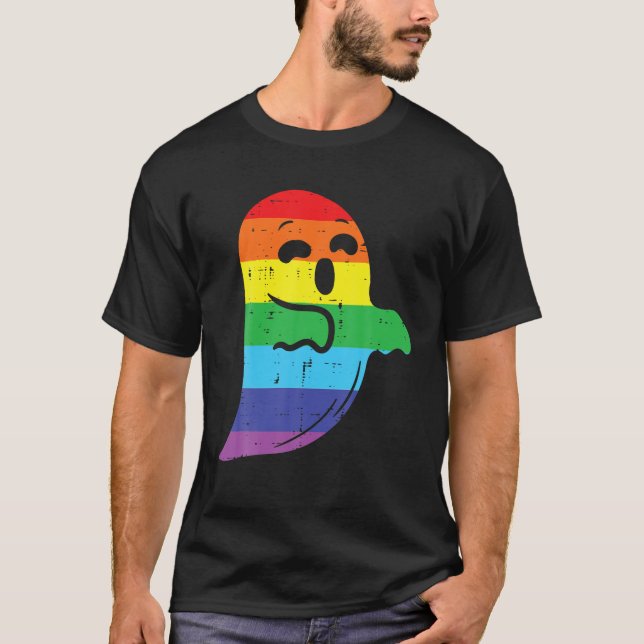 Rainbow Ghost LGBT Gay Pride Lesbian Halloween T-Shirt (Front)