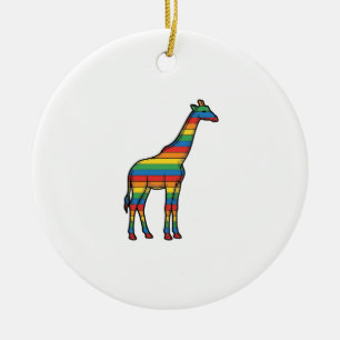 Rainbow Giraffe Vintage Engraving Vector Design_1 Ceramic Ornament