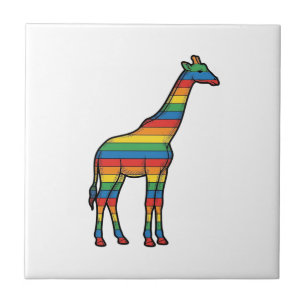 Rainbow Giraffe Vintage Engraving Vector Design_1 Ceramic Tile