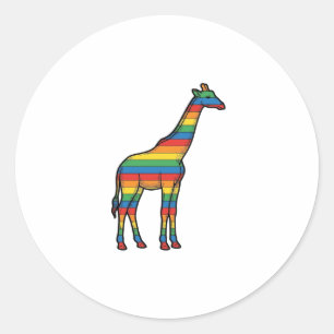 Rainbow Giraffe Vintage Engraving Vector Design_1 Classic Round Sticker