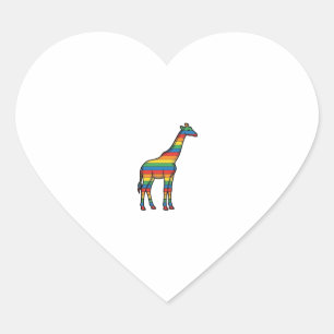 Rainbow Giraffe Vintage Engraving Vector Design_1 Heart Sticker