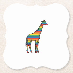 Rainbow Giraffe Vintage Engraving Vector Design_1 Paper Coaster