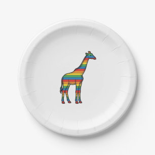 Rainbow Giraffe Vintage Engraving Vector Design_1 Paper Plate