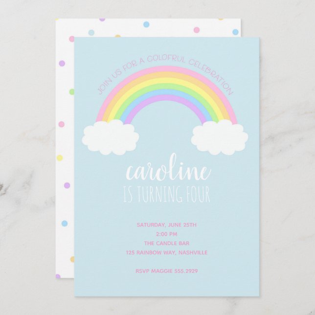 Rainbow Girl's Birthday Invitation (Front/Back)