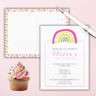 Rainbow Girls First Birthday Party Invitation Postcard