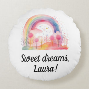 Rainbow, girls, toddler gift, sweet dreams,  round cushion