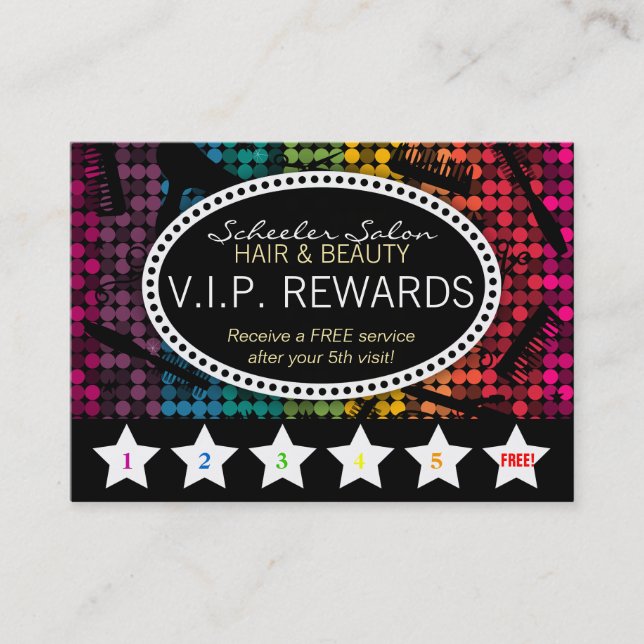 Rainbow Glam Custom Salon Loyalty Punch Card (Front)
