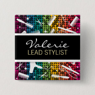 Rainbow Glam Hair Salon Name Badge
