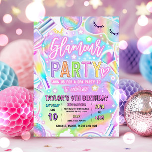 Rainbow Glamour Spa Makeup Party Pamper Birthday Invitation
