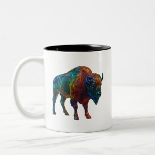 "Rainbow Glass Bison – Vibrant Colourful Animal Ar Two-Tone Coffee Mug