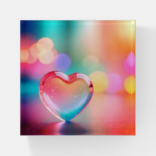 Rainbow Glass Heart 3-D Look Design Paperweight