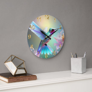 Rainbow Glass Hummingbird, Large Clock