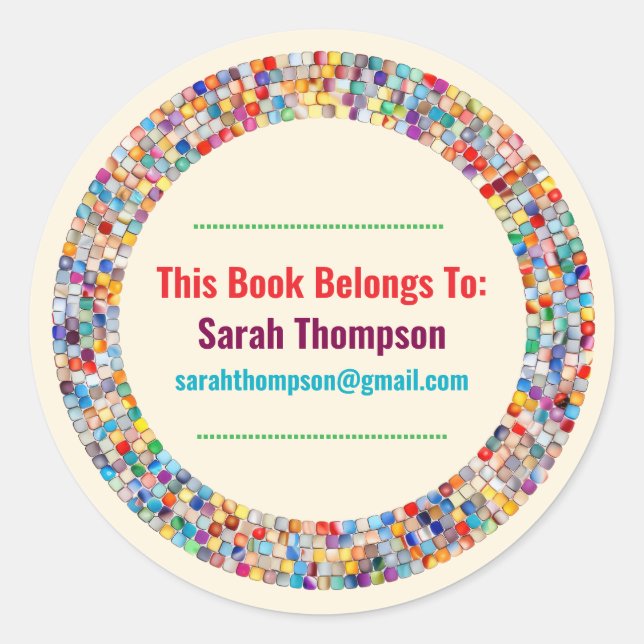 Rainbow Glass Mosaic Circle Frame Name Classic Round Sticker (Front)