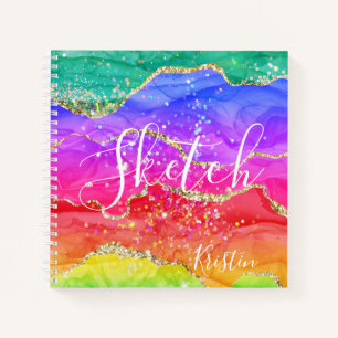 Rainbow Glitter Abstract Your Name Sketchbook Notebook