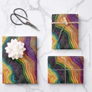 Rainbow glitter agate pattern party Wrapping Paper