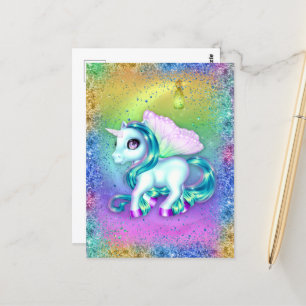 Rainbow Glitter and Moon Unicorn  Postcard