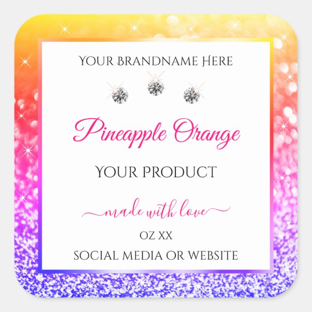 Rainbow Glitter and White Product Packaging Labels (Front)