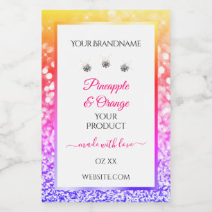 Rainbow Glitter and White Product Packaging Labels