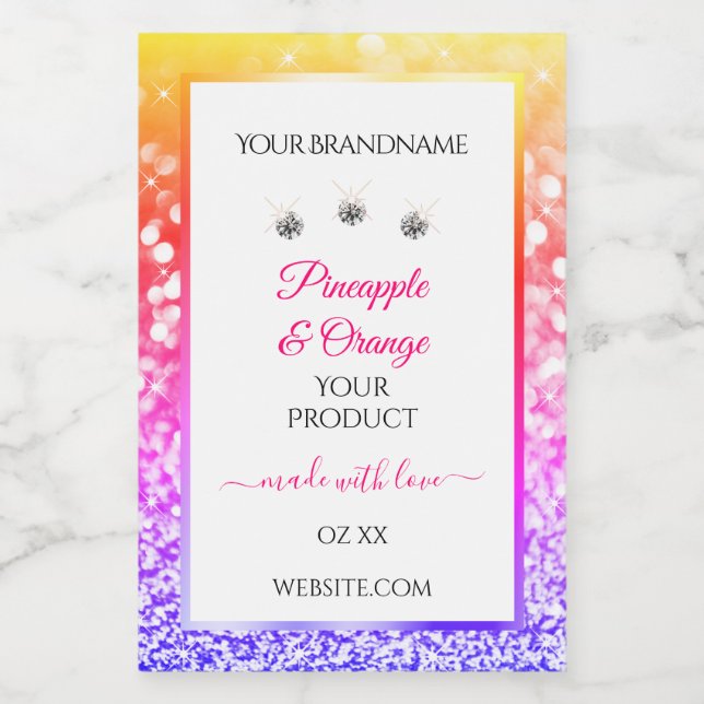 Rainbow Glitter and White Product Packaging Labels (Single Label)