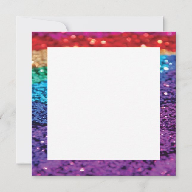 Rainbow glitter background square invite template (Front)